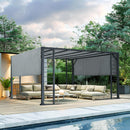 LUXIJOY 10' X 12' Outdoor Retractable Pergola, Aluminum Pergola with Retractable Sun Shade Canopy, Patio Metal Pergola for Deck, Backyard, Garden