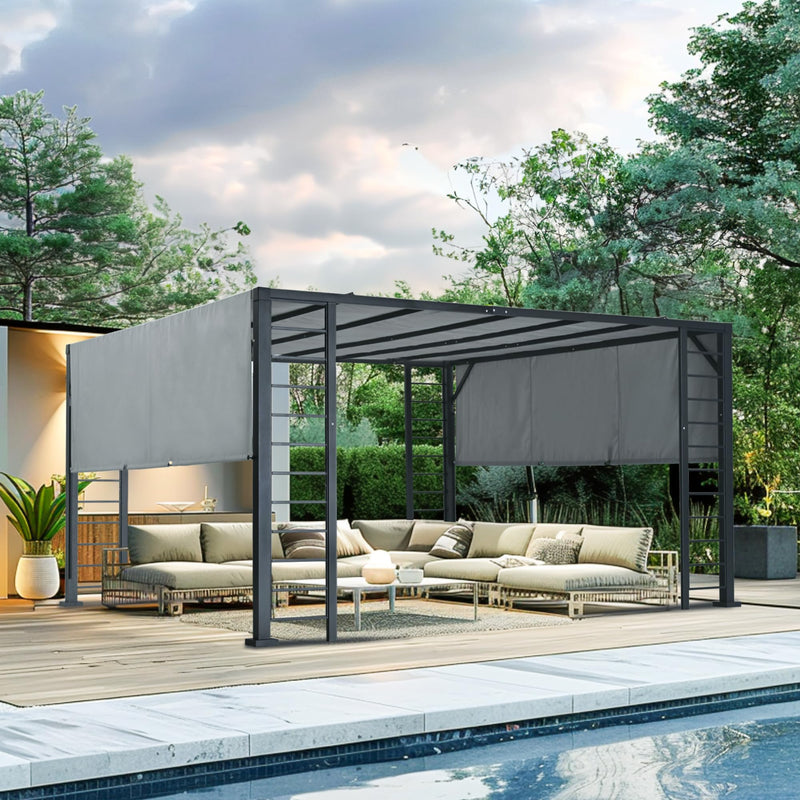 LUXIJOY 10' X 12' Outdoor Retractable Pergola, Aluminum Pergola with Retractable Sun Shade Canopy, Patio Metal Pergola for Deck, Backyard, Garden