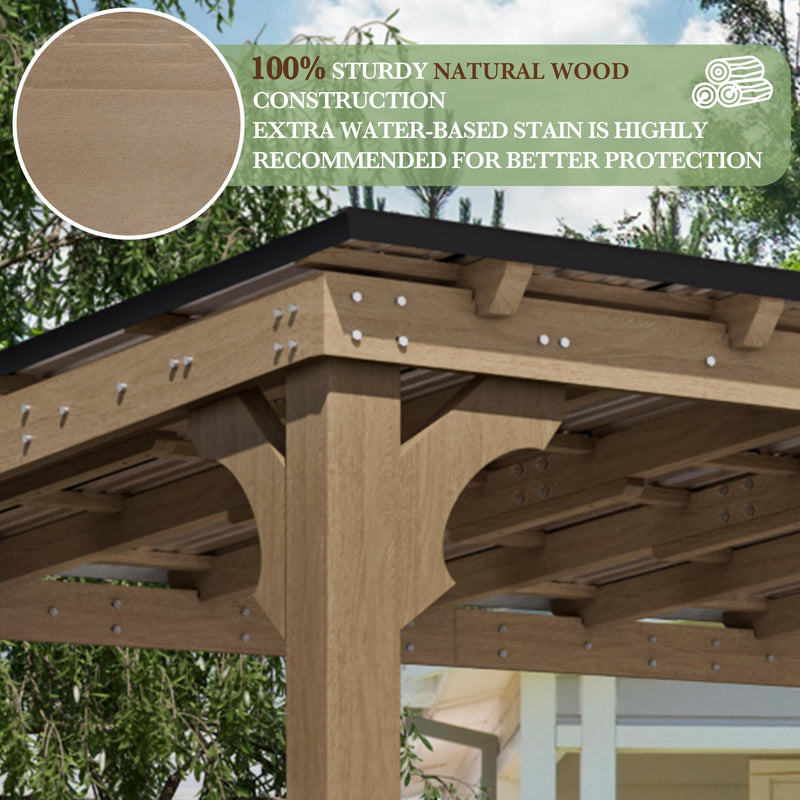 VEIKOU 10x20FT Outdoor Patio Gazebo with 5.5" Width Wood Posts, BBQ Backyard Shelter with Cedar Frame, Grill Gazebo with Sloping Steel Roof Design for Barbecue, Deck, Garden, Light Mocha Brown