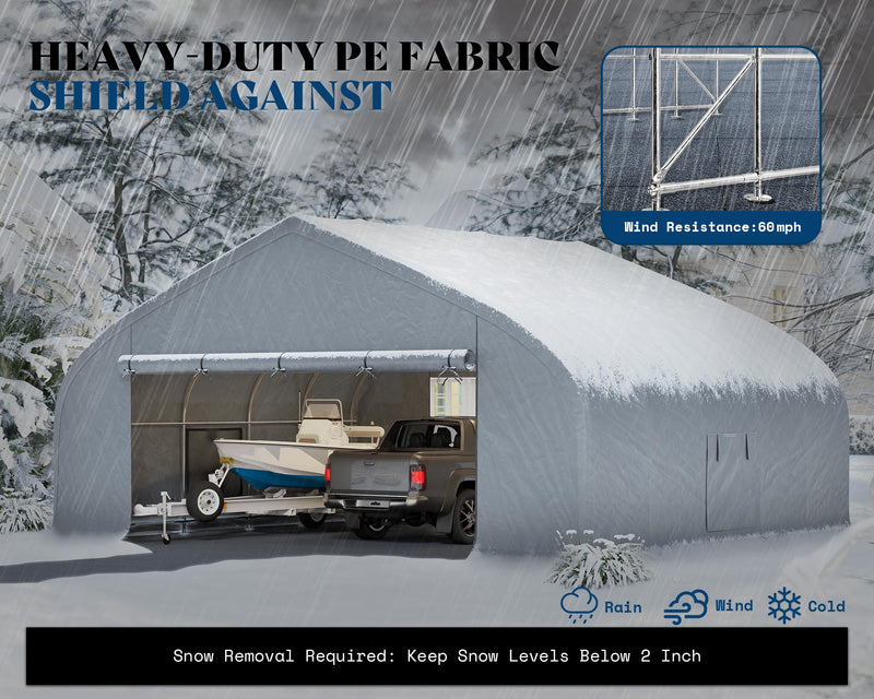 AMERLIFE 22.5 x 20FT Heavy Duty Double Carport, Galvanized Steel Frame Garage Shelter,Outdoor Storage, Waterproof 3-Layer PE Cover, Fits 2 Cars, Boat, Farm Equipment, Silver Gray