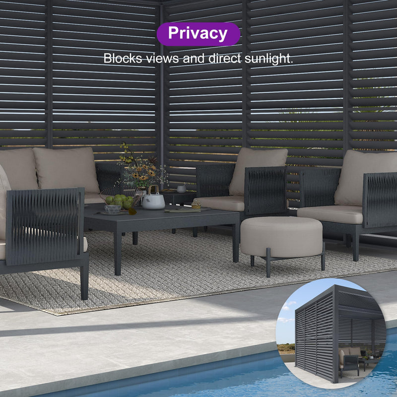 PURPLE LEAF Louvered Pergola 94AS 12' x 14' Outdoor Aluminum Pergola with Fixed Shutter Wall Adjustable Roof for Deck Backyard Grey Hardtop Gazebo, 1 Long Side