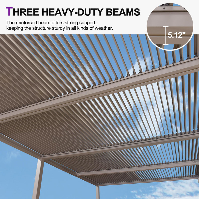 PURPLE LEAF Louvered Pergola 12' × 24' Outdoor Hardtop Gazebo Adjustable Aluminum Sun Shade for Deck Garden Backyard Patio Retractable Roof Canopy