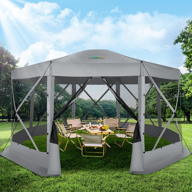 COBIZI Pop Up Gazebo Screen Tent Screen House for Camping, 15x15 Screen Room with Mosquito Netting, Hub Tent Instant Screened Canopy with Carrying Bag and Ground Stakes, Gray