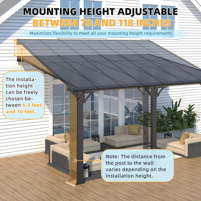 AECOJOY 10' x 14' Adjustable Height Outdoor Lean to Gazebo Pergola for Patio, Large Wall-Mounted 8.1-9.8 Ft Hard Top Metal Heavy Duty Metal Awnings Shelter Pergolas and Gazebos Clearance with Roof