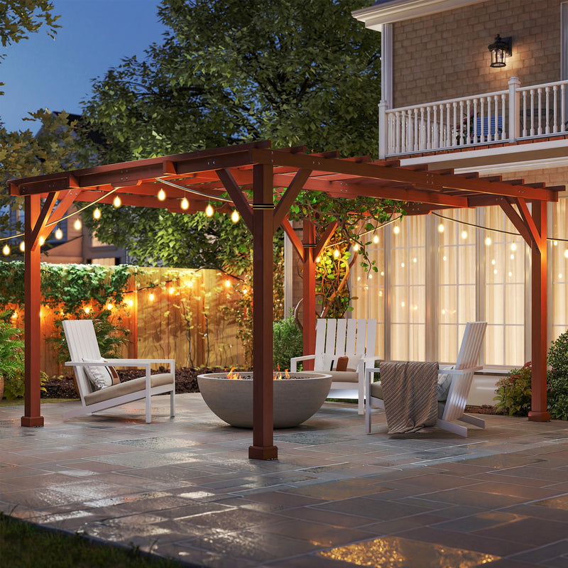 Outsunny 11' x 12.5' Outdoor Wood Pergola with Grape Trellis with Stable Structure for Climbing Plant Support for Patio, Deck, Backyard, Lawn, Brown