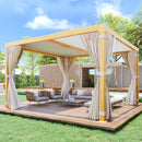 UPHYB Louvered Pergola 12x12ft, Adjustable Aluminum Pergola with Waterproof Curtains and Nets, Sun & Rain Shade for Patio, Modern DIY Outdoor Living Upgrade, Woodgrain