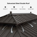 PURPLE LEAF 11' X 15' Outdoor Hardtop Gazebo Patio Wide Aluminum Frame Metal Double Roof with Heavy Duty Netting and Curtains for Permanent Hard Top Pavilion Screen, Khaki