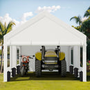 JY QAQA Carport, 12x20 FT Heavy Duty Carport with Removable Side Walls and Doors, Portable Garage with Roll-Up Window and Sandbags, Car Canopy with All-Season Tarp for Cars, Trucks, Boats, White