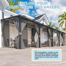 AECOJOY 20' X 12' Gazebo for Patio, Large Wall-Mounted Lean to Pergola Gazebo with Curtains and Netting, 12x20 Hard Top Pergolas and Gazebos on Clearance for Lawn Backyard Garden Deck