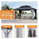 GARTOO 12' x 16' Outdoor Wood Gazebo - Permanent Wooden Hardtop Gazebo Pavilion with Double Curtains, Galvanized Steel Roof Cedar Wood Gazebos for Garden, Lawn, Poolside, Backyard Deck