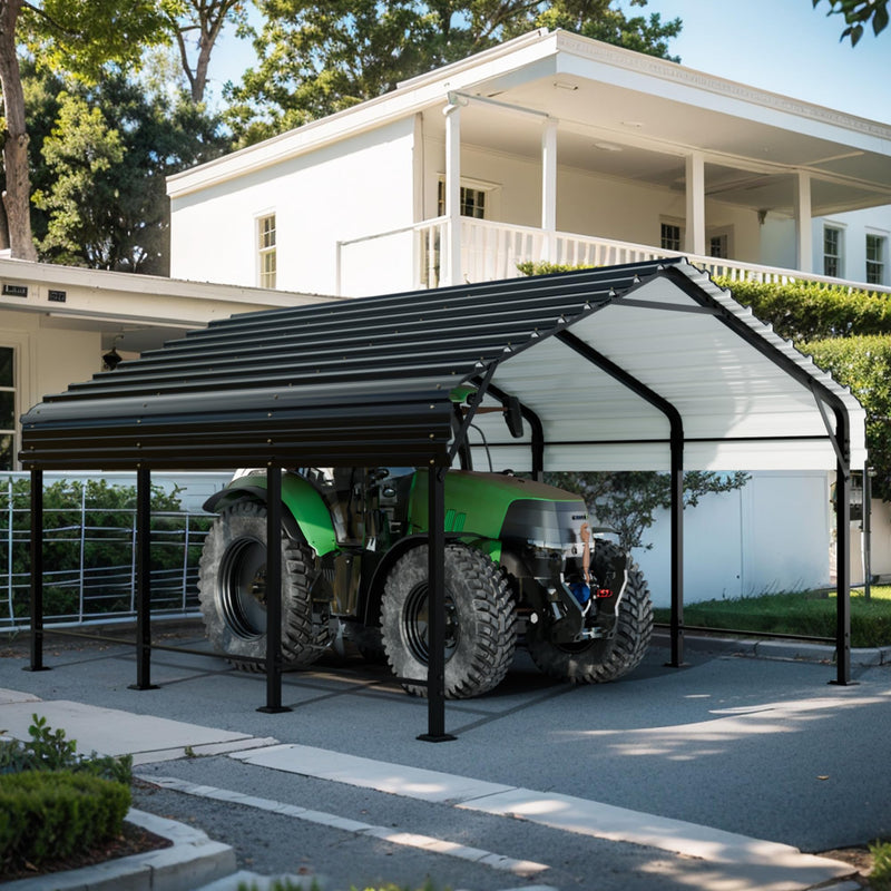 SUNLEI 12X15 FT Carport, Heavy Duty Carports Canopy with Galvanized Steel Roof and Frame, Metal Carportes Upgraded Extra Large Garage for Pickup, Boat, Car and Tractors