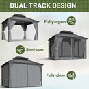 VIWAT 10x12 FT Hardtop Gazebo with Aluminum Frame, Galvanized Steel Double Roof Gazebo with Nettings and Curtains, Permanent Outdoor Metal Pavilion for Patio, Deck, Lawn and Garden, Gray