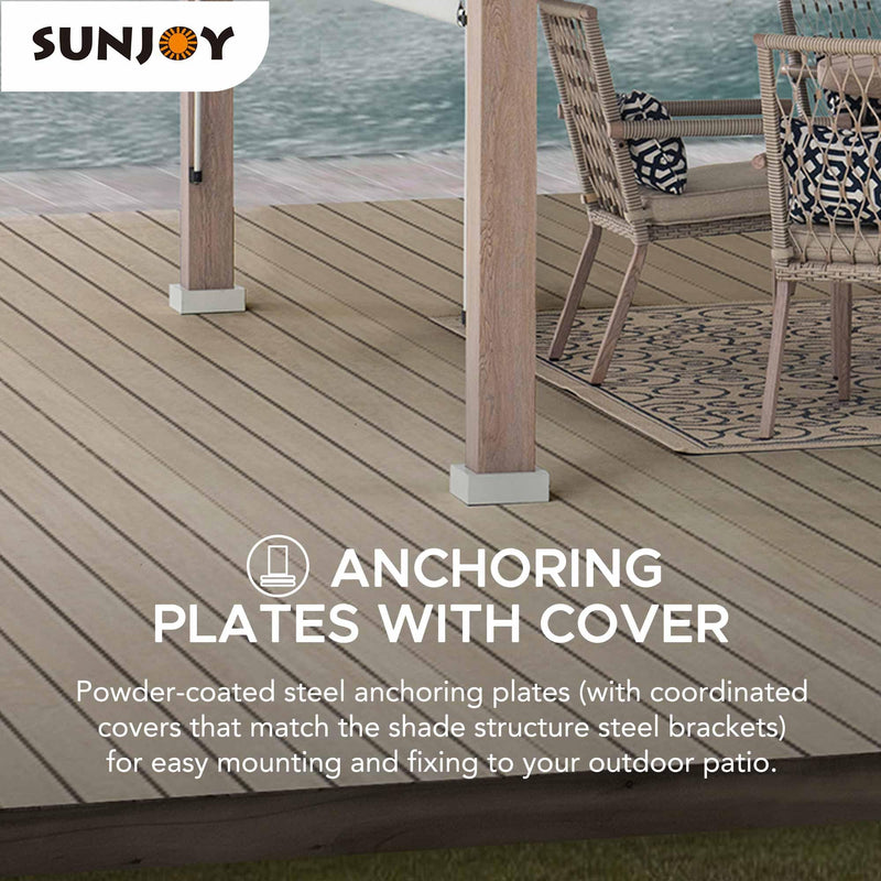 Sunjoy Outdoor Pergola 12 x 14 ft. with Adjustable Sun Shade Canopy for Backyard and Garden Shade, Patio Modern White Steel Frame Grape Trellis Pergolas, Light Gray by SummerCove