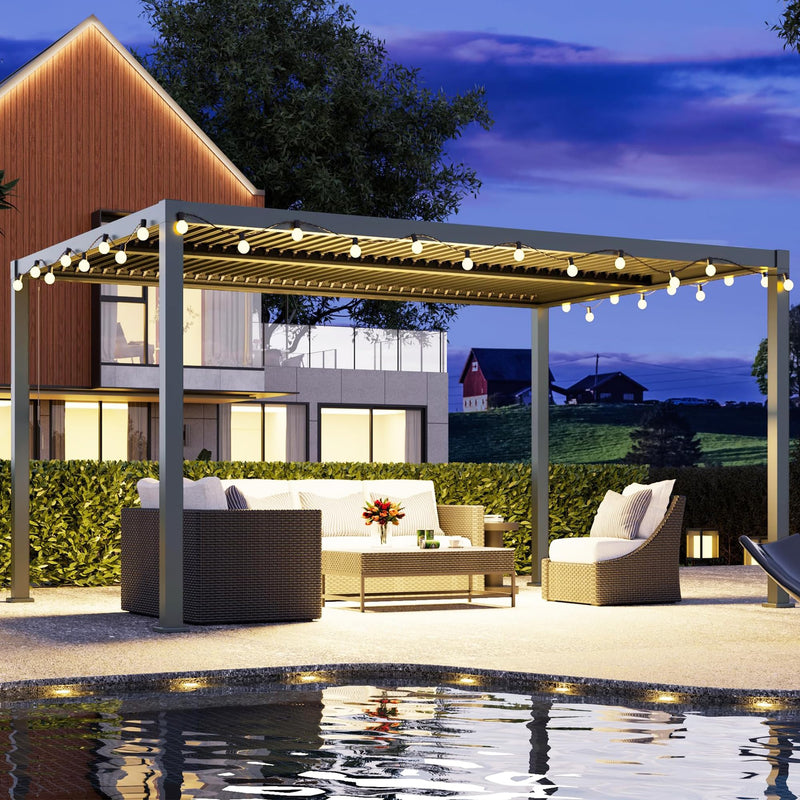 FansaFurn Louvered Pergola 12'x16', Full Aluminum Outdoor Pergola with Adjustable Rainproof and Gutter System, Hardtop Gazebo for Patio, Deck, Garden, Yard, Black