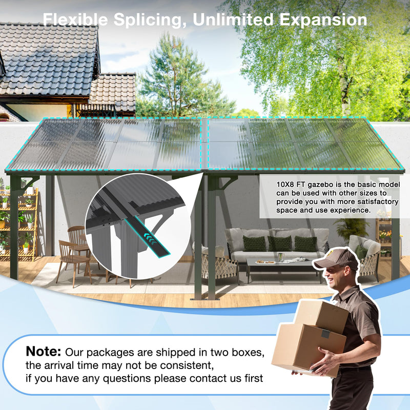 AirWire 10x16 FT Gazebo Pergola Awnings for Patio with Hardtop Gazebos on Clearance Patio Covers for Shade and Rain, Lean to Gazebo Sunroom Patio Canopy Outdoor Pergolas for Patios,Decks,Backyard