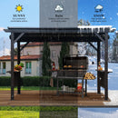 Domi 6.5x12FT Hardtop Grill Gazebo, Outdoor BBQ Gazebo with 2 Side Shelves and Sloping Galvanized Steel Roof, Metal Permanent Grill Canopy with Ceiling Hooks for Patio, Lawn, Backyard, Deck, Brown