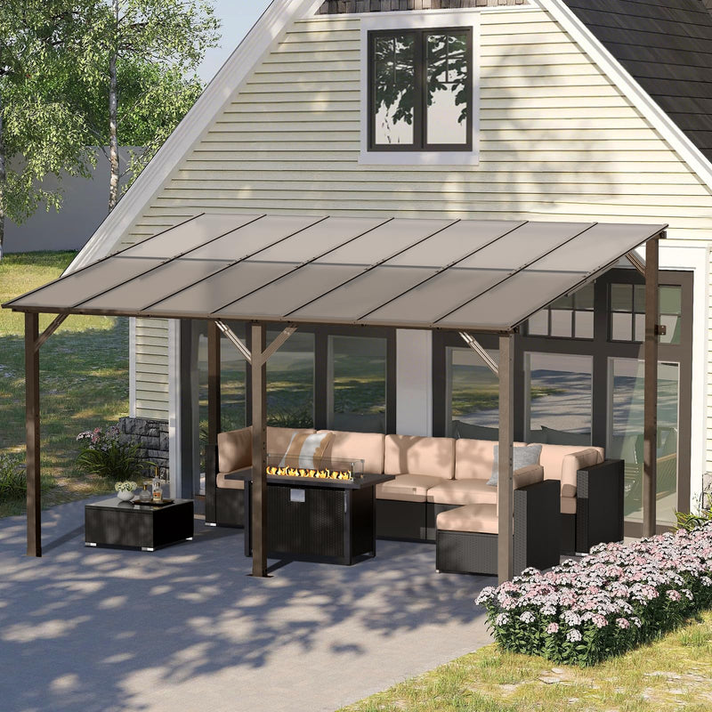SUNCROWN 10'x14' Hardtop Gazebo, Wall-Mounted Gazebos Pergola, Outdoor Reclining Gazebos with Metal Frame, Lean to Gazebo Metal Awnings for Patio, Deck, Backyard, Porch, Lawns