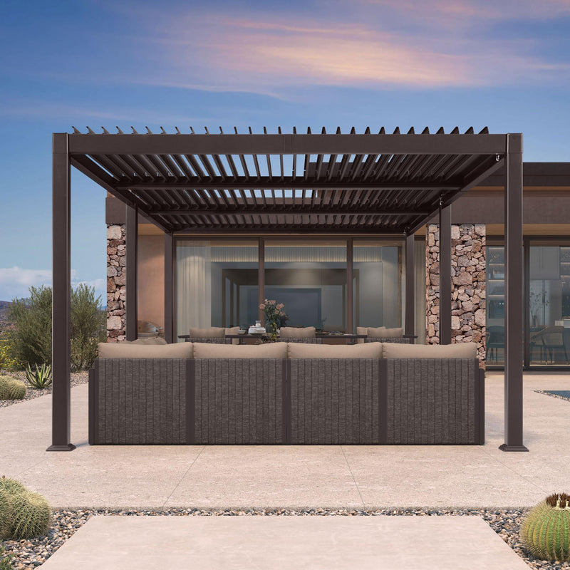 PURPLE LEAF 11' x 21' Louvered Pergola Outdoor Adjustable Louvre Shade Modern Patio Aluminum Pergola with Retractable Roof for Deck Backyard Garden Hardtop Gazebo