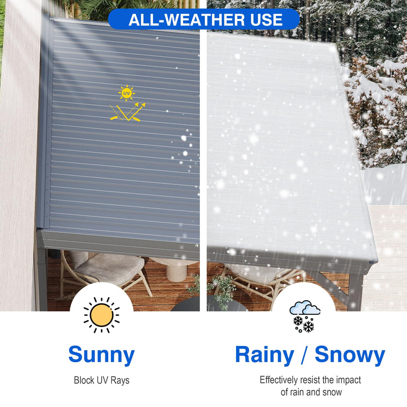 Domi 8x10FT Lean to Gazebo, Outdoor Hardtop Wall Mounted Gazebo with Sloping Galvanized Steel Roof, Upgraded Heavy Duty Mounted Shelter with Drainage System for Deck, Porch, Backyard