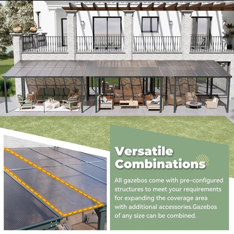 Yalissey 10'×14' Patio Gazebo with Waterproof Fuzzy Strip, Innovative Base Support Pergola, Wall Mounted Gazebo for Backyard, Decks, Garden