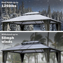 Raysfung Hardtop Gazebo 12' x 16', Patio Gazebos with Polycarbonate Roof & Steel Frame, Outdoor Pavilion with Gray Curtain&Netting for Backyard/Lawn/Garden/Deck