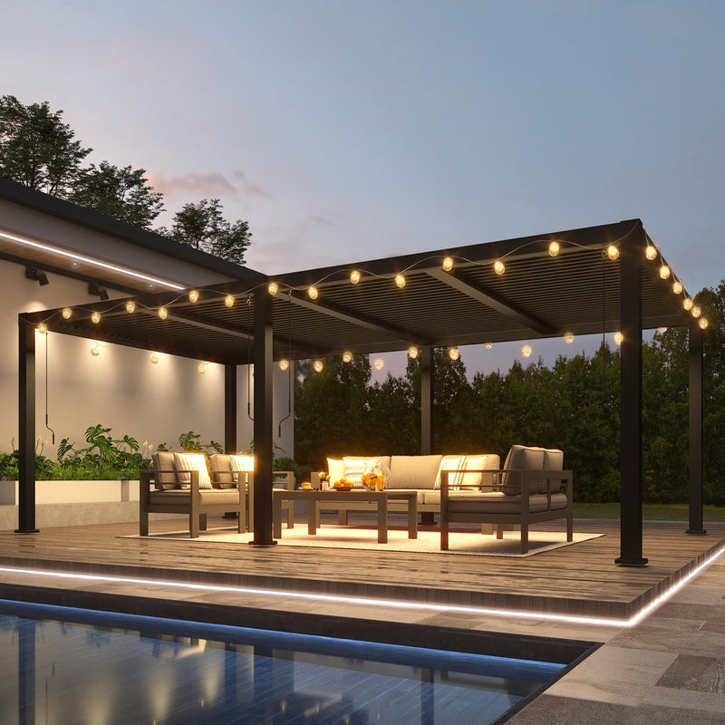 RoyalCraft Adjustable Louvered, Heavy-Duty Aluminum Outdoor Pergola, Metal Hardtop Pergola with Adjustable Roof for Patio, Deck, Garden, Yard (Black, 12' x 20')