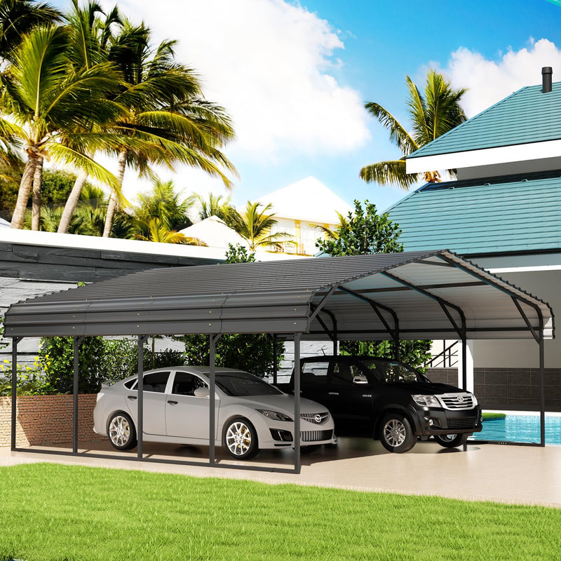 EBE 20' x 20' Metal Carport, Outdoor Heavy Duty Carport with Galvanized Steel Roof and Enhanced Metal Frame Structure, Garage Car Shelter Shade for SUV Trucks and Boats