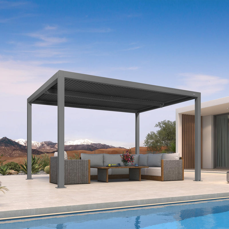 PURPLE LEAF Louvered Pergola 10' x 13' Outdoor Full Aluminum Pergola with Adjustable Rainproof Roof Modern Retractable Patio Hardtop Gazebo for Deck Backyard Garden Slate Grey