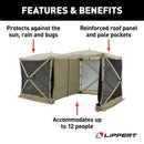 Lippert Picnic Popup Double Gazebo Tent for Camping, Patios and Easy Outdoor Shelter, 16' x 8' Breathable Mesh Screen Walls, 8-12 People, 128 Sq. Ft. Integrated Lantern Holders - 2022114836