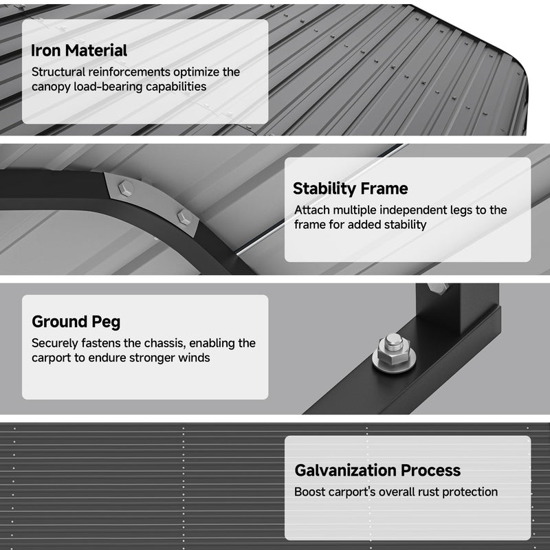 Real Relax 10x15ft Heavy Duty Metal Carport with Galvanized Steel Roof, Removable Sidewalls, Outdoor Car Port Shelter for Cars, Trucks and Boats, Gray