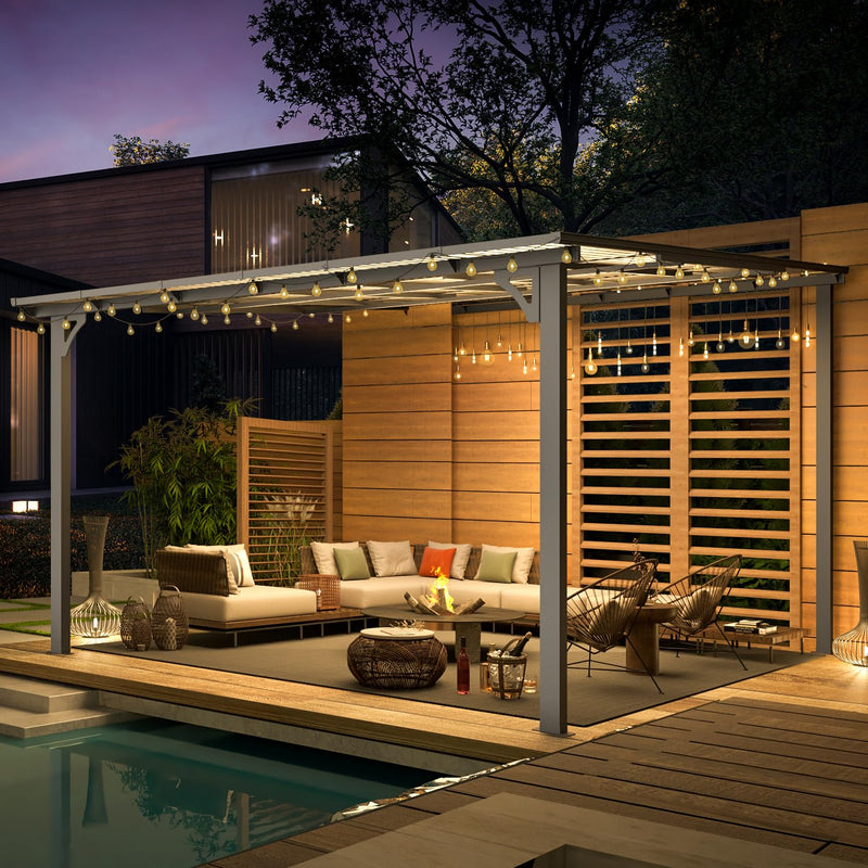 AECOJOY 12' x 12' Gazebo Outdoor Pergola for Patio, Large Wall-Mounted Hard Top Lean to Metal Gazebo Shelter Pergolas and Gazebos Clearance with Patio Roof, Heavy Duty Awnings for Patio, Decks