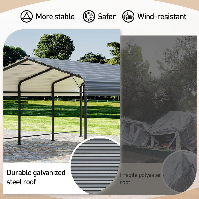 COSIEST 10'x20' Carport with Galvanized Steel Roof, Heavy Duty Metal Carport Canopy, Outdoor Garage Car Shelter Shade for Car, Boats and Truck