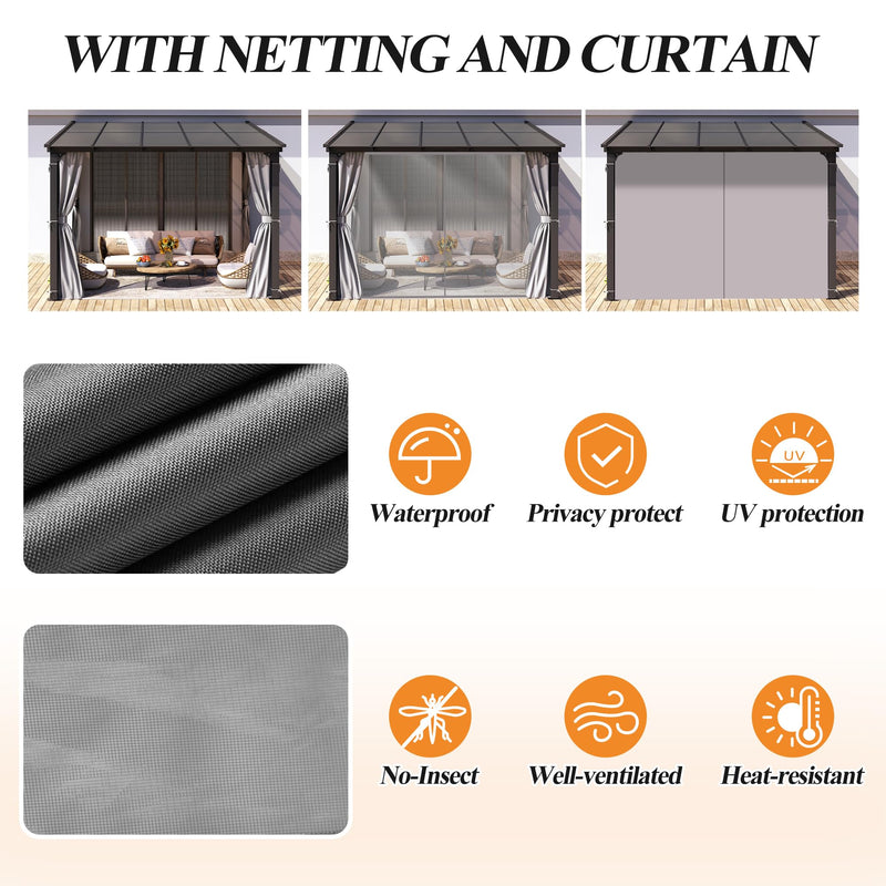 GARTOO 10’ x 10’ Gazebo for Patio - Aluminum Lean to Gazebos Pergola with Sloping Roof, Outdoor Wall-Mounted Canopy Awnings to House for Patio, Garden, Lawn, Backyard Deck