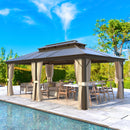 YOLENY 12'x20' Hardtop Gazebo, Outdoor Polycarbonate Double Roof Canopy, Aluminum Frame Permanent Pavilion with Curtains and Netting, Sunshade for Garden, Patio, Lawns