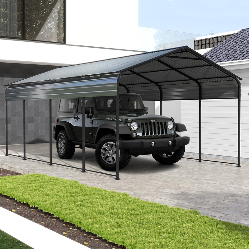 COEWSKE Metal Carport 12x20 FT Heavy Duty, Outdoor Steel Large Rv Car Ports Canopy with Galvanized Steel Roof and Frame, Car Shelter Protect from Sun and Heavy Snow for Pickup, Boat, Car and Tractors