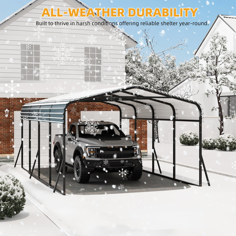 12' x 20' Heavy Duty Metal Carport with Galvanized Steel Roof, Metal Roof Carport with Enhanced Base, Tall Metal Carport Kits Garage for Tractors, Pickup, Boat, Car