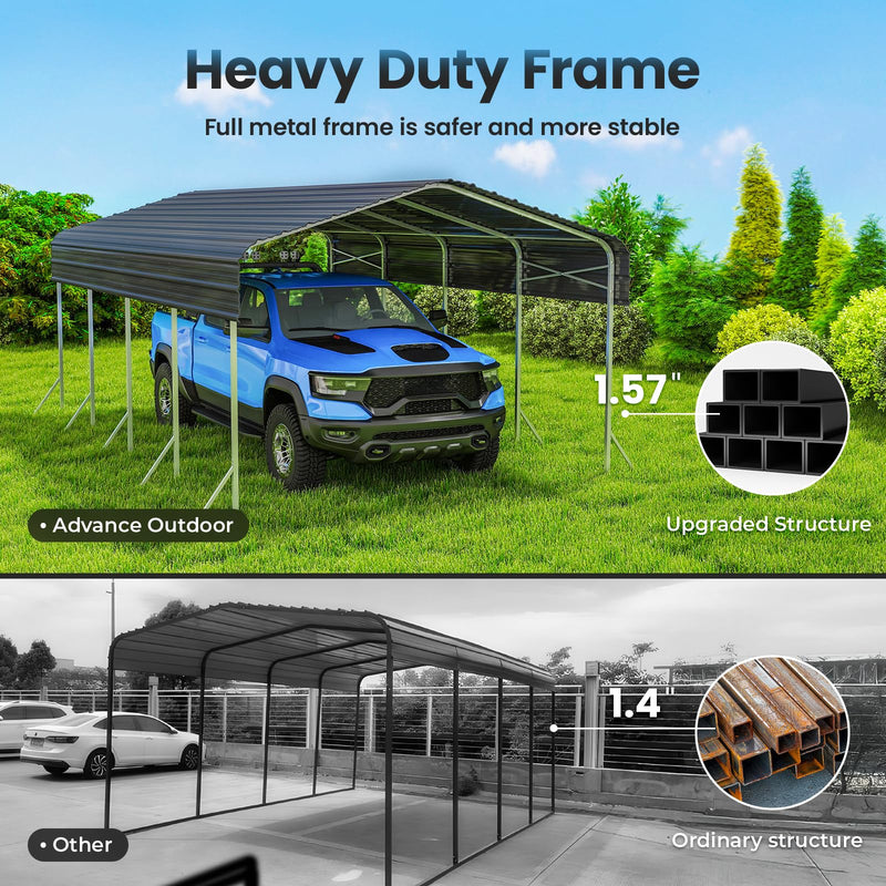 Heavy Duty Metal Carport, Reinforced Frame and Roof for All-Weather, Outdoor Galvanized Car Port with Enhanced Base for Car, Boats (Gray, 12x20 FT)