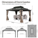 Domi 10x14 FT Outdoor Gazebo, Hardtop Gazebo with Galvanized Steel Double Roof, Metal Gazebos with Drainage System Patio Pergola for Patio Deck Backyard,Curtain and Netting, Brown