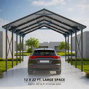 ALAULM 12x22 FT Heavy Duty Carport with Galvanized Steel Roof and Enhanced Frame, Durable Metal All Weather Carport Garage for Cars,Trucks,Boats,and Tractors