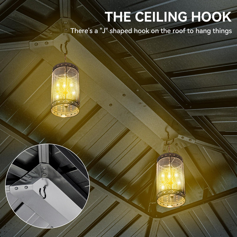 YITAHOME 13X15FT Wood Gazebo Outdoor Wooden Frame Double Roof Hardtop Galvanized Steel Top Canopy w/Curtain and Netting, Patio Heavy Duty Gazebo for Deck, Backyard, Beige Yellow