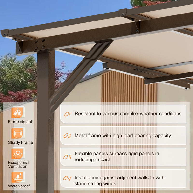 Crownland 10'x14' Outdoor Gazebo Hardtop, Wall-Mounted Lean-to Gazebo with Dewatering Hole, Large Outdoor Pergola Awning, Waterproof for Deck, Backyard, Garden, Porch