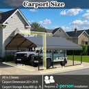 20x20 FT Metal Carport Canopy Heavy Duty with Galvanized Steel Roof & Frame, All-Weather Portable Car Garage Shelter for Cars, Safe Boat Cover Car Ports for Yard
