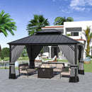 Kurapika 12' x 14' Hardtop Outdoor Metal Gazebo with Galvanized Steel Double Roof Canopy, Curtain and Netting, Aluminum Permanent Pavilion Gazebo, Grey