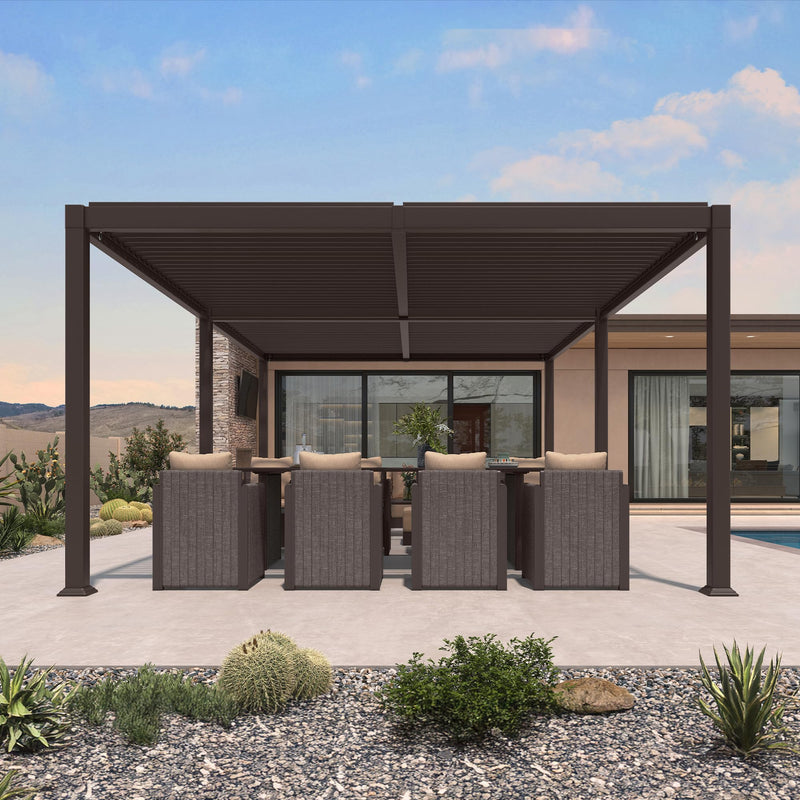 PURPLE LEAF 13' x 20' Louvered Pergola Outdoor Adjustable Louvre Shade Modern Patio Aluminum Pergola with Retractable Roof for Deck Backyard Garden Hardtop Gazebo