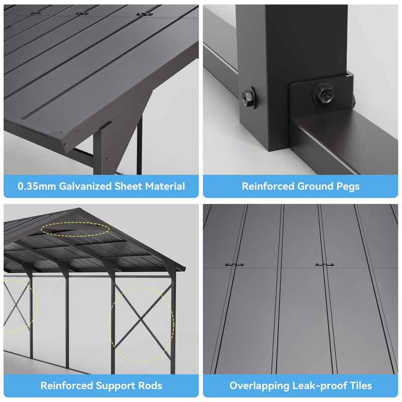 Kurapika 12x22 FT Metal Carport with Reinforced Base Outdoor Heavy Duty Car Port with Galvanized Steel Roof, Garage Car Shelter, Multi-Purpose Carports for Car, Truck and Boats