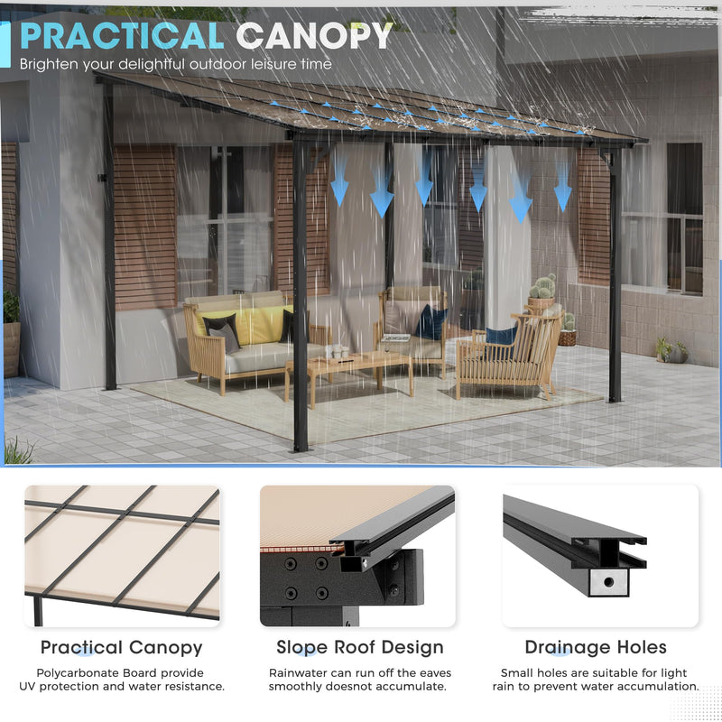 Inbruce Wall Gazebo 10’ x 12’with Dewatering Hole, Large Hard Top Gazebos Pergola with Sloped Roof, Outdoor Gazebo Canopy Awnings for Deck, Backyard, Garden and Porch
