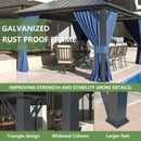 12' x 16' Hardtop Gazebo,Outdoor Galvanized Steel Metal Double Roof Gazebo with Curtains and Netting for Patios, Gardens, Lawns,Navy Blue