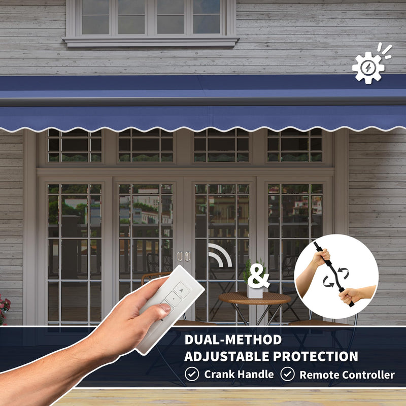 Outsunny 15' x 10' Electric Retractable Awning, Aluminum Frame Motorized Patio Awning with Remote Controller, UV30+ Protection Sun Shade Canopy for Door Window Garden Deck, Dark Blue