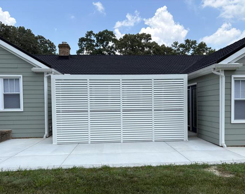 PURPLE LEAF Louvered Pergola 12' x 16' Outdoor White Aluminum Pergola with Fixed Shutter Wall Adjustable Roof Gazebo for Patio Backyard, 1 Long Side and 1 Short Side