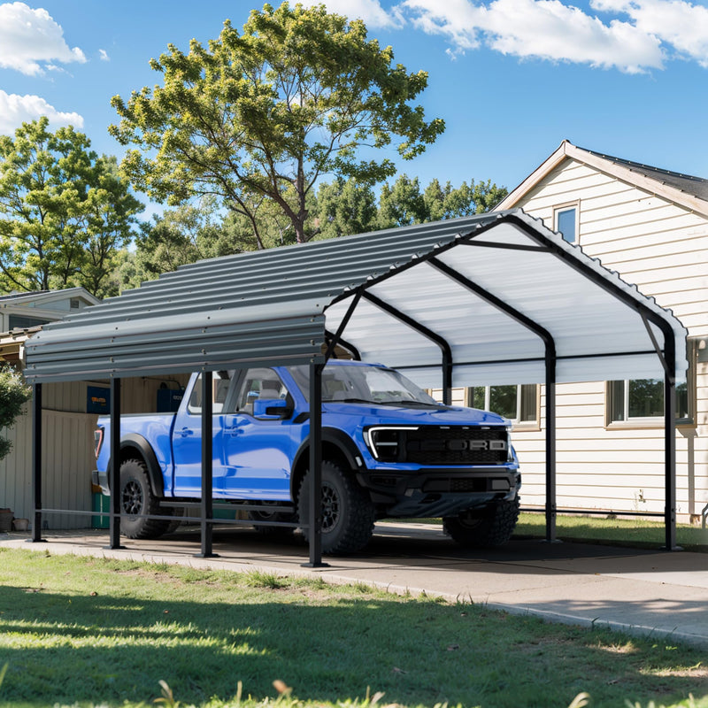 SUNLEI 12X15 FT Carport, Heavy Duty Carports Canopy with Galvanized Steel Roof and Frame, Metal Carportes Upgraded Extra Large Garage for Pickup, Boat, Car and Tractors